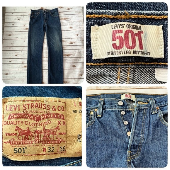 Levis 501 Denim Jeans Mens 32" x 36" Button Fly Straight Leg Blue Y2K Red Tab - Picture 11 of 12